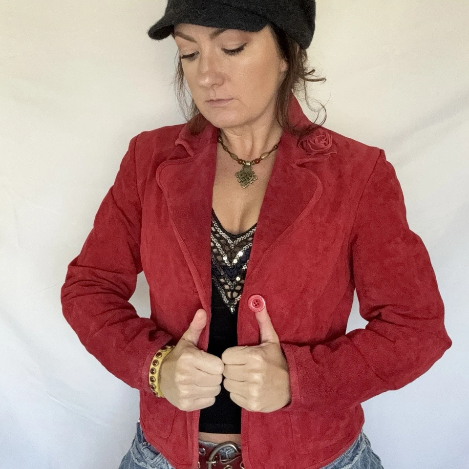 Chaqueta Blazer Vintage Gamuza Años 90 Y2K Cuero Indie Boho Caprichosa Casa Romántica S Foto 2 de 4