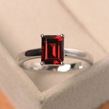 Red Garnet Gemstone 925 Sterling Silver Women Solitaire Ring Duty Free