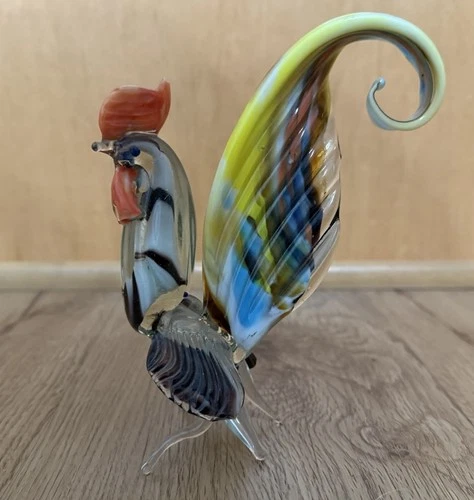 Murano Style Glass Rooster Multicolor Vintage 1990’s Art Glass 6" Tall