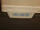 Vintage Glasbake J-522 Blue Thistle Milk Glass Baking Dish Casserole Pan