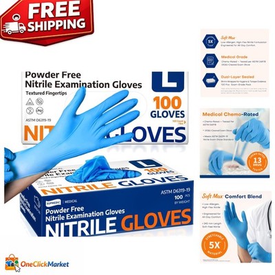 Ambidextrous Soft Max Nitrile Exam Gloves, Blue - 100 Count for Allergen Safety