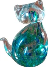 Vintage Murano Style Sommerso Cat Hand blown Art  Green And Blue Swirls 3”