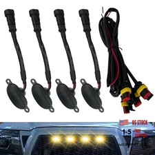 4PCS LED Grill Lights, Car Front Grille Lights, Waterproof Amber Black/Yellow