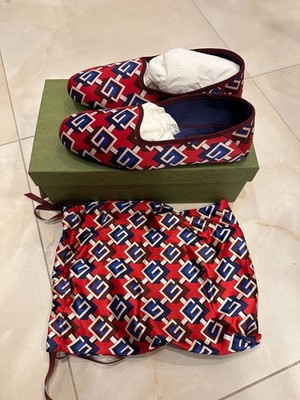 Gucci Satin Voyage Eco Geometric Print Slippers Mens Size 12