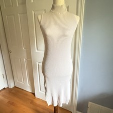 Magaschoni Ribbed Mock Neck Tank Dress (XS/S) – Cream Midi Slit Quiet Luxury