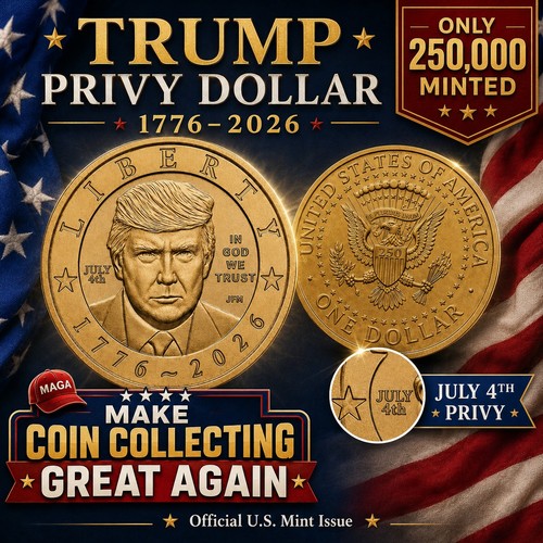 2026 President Trump $1 Coin July 4th Privy Mark presale 250th Anniversary P