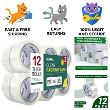 Bulk Clear Packing Tape - 12 Rolls, 65 Yards Each, Ideal for Shipping Sealing