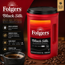 Folgers Dark Roast Ground Coffee, Black Silk,...