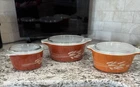 Pyrex Casserole Dishes/Lids Autumn Harvest Wheat Glass   Fall Set of 3 Vintage