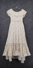 VINTAGE Bianchi Dress Womens 10 White Maxi Lace Fit Flare Overlay Wedding 70s
