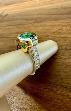Two-Tone 18K Gold Ring with 11x8 mm Green Tsavorite Garnet and Diamond Accents