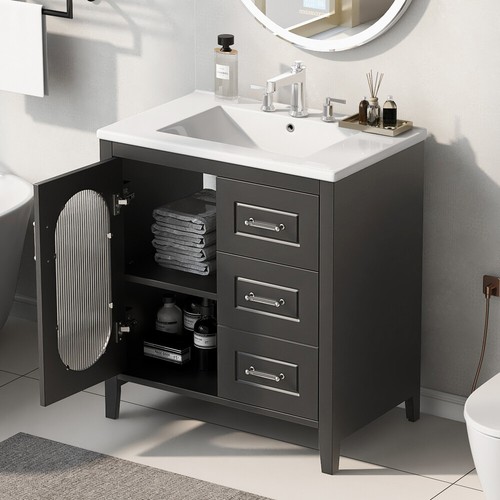 30" Bathroom Vanity with Sink, Cabinet, 2 Drawers & Door, Adjustable Shelf - Picture 9 of 24