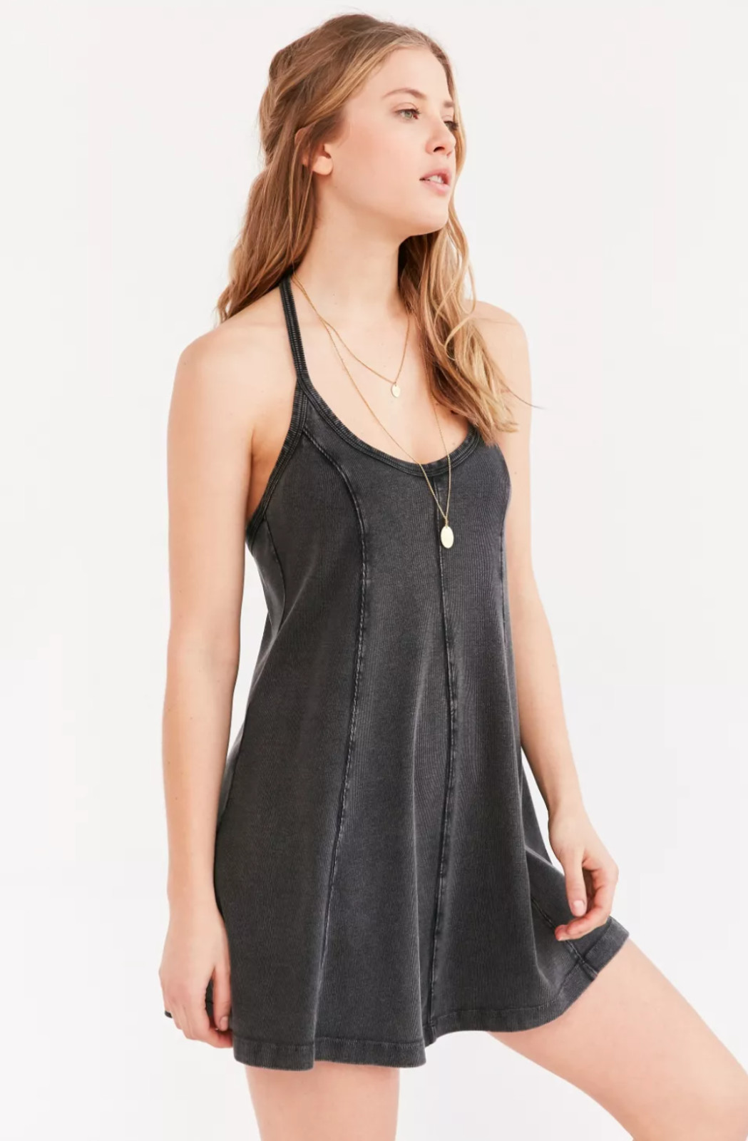BDG Urban Outfitters Jamie T Back Swing A Line Mini Knit Dress Charcoal Black S