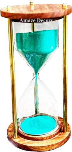 Temporizador de arena antiguo marítimo de madera reloj de arena antiguo de 6" arena verde decoración - Imagen 2 de 5