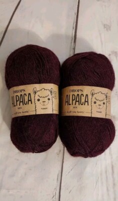 DROPS Alpaca Mix, 100% Alpaca Yarn, Maroon  Color 3969 New, 2 Skeins