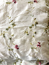 Elegant 100 Silk Satin Flower Embroidered Ladies White Scarf - 25" W X 54" L
