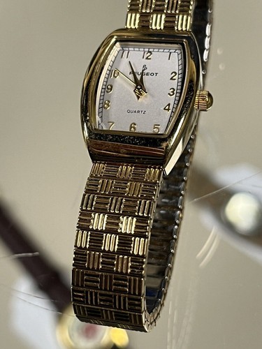 Peugeot Yellow Gold Plated Stretch Band Quartz Ladies Watch - Picture 2 of 4