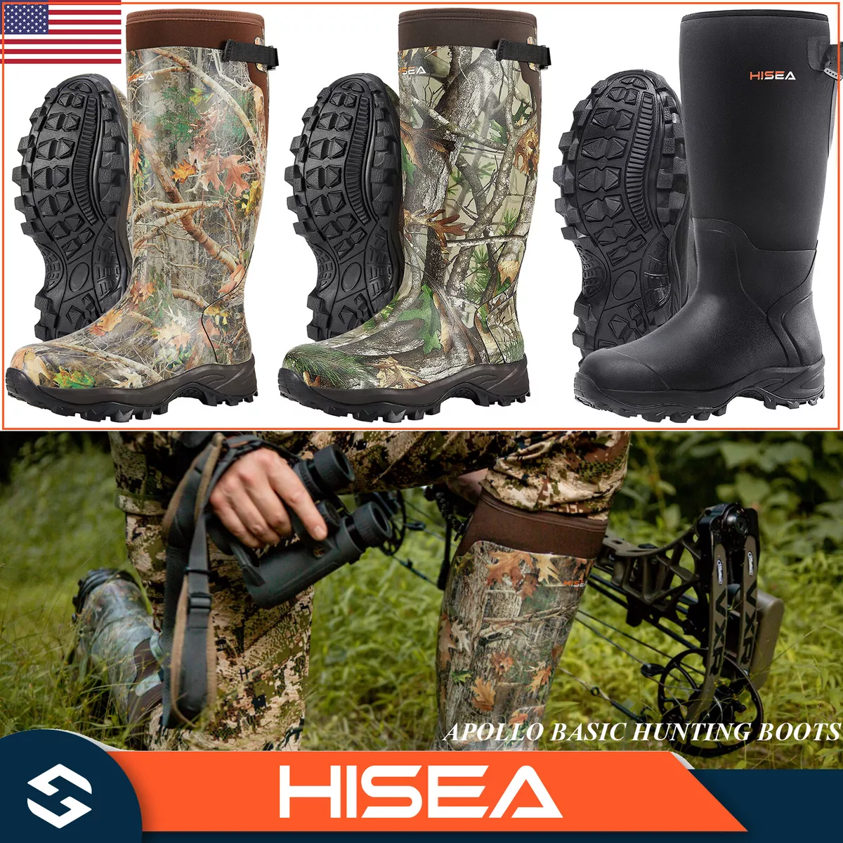 HISEA Men's Hunting Boots Neoprene Insulated Rain & Snow Muck Mud Working  Boots