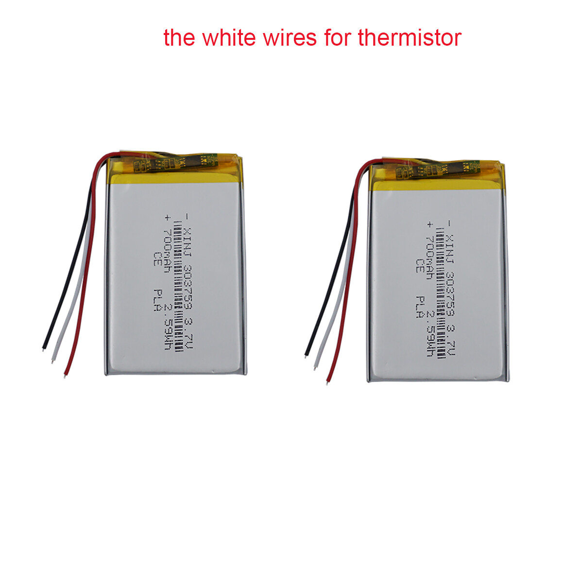 2pcs 3.7V 2.59Wh 700mAh NTC Thermistor 3-wires Li-polymer Lipo Li Battery 303759