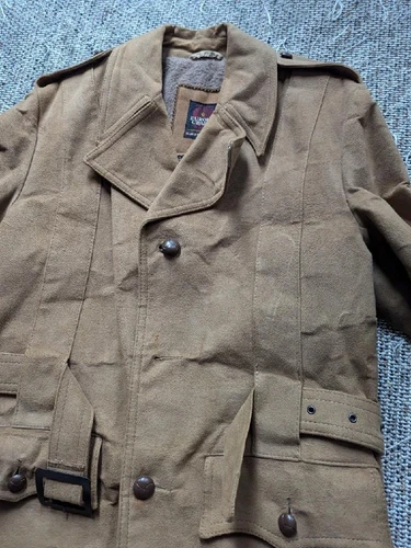 vintage TRENCH COAT leather BELTED jacket 40 brown NORFOLK faux suede SHERLOCK image 10