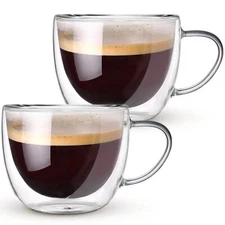 Double Walled Glass Coffee Mugs Set Of 2 8 Oz Hand Blown Insulated Coffee Mugs W