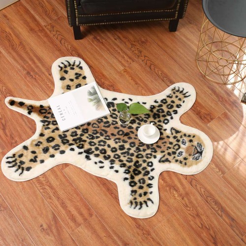 Leopard Area Rug Leather Faux Rug Cow Hide Print Animal Skin Carpet 2.6'x3.5' - Picture 2 of 7