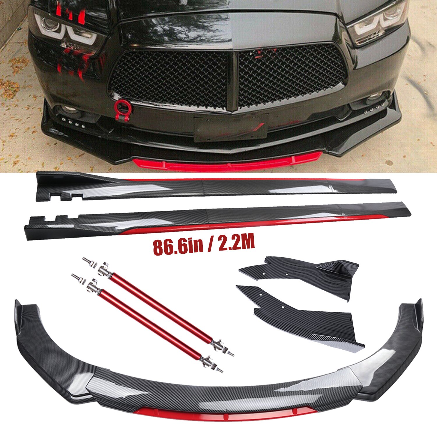 Front Bumper Lip Spoiler Side Skirt Carbon Fiber For Dodge Charger 2006-2014