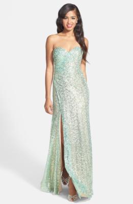 aqua sequin dress strapless Long Prom Dress: Tiffany 16232 Aqua Sparkle / 00