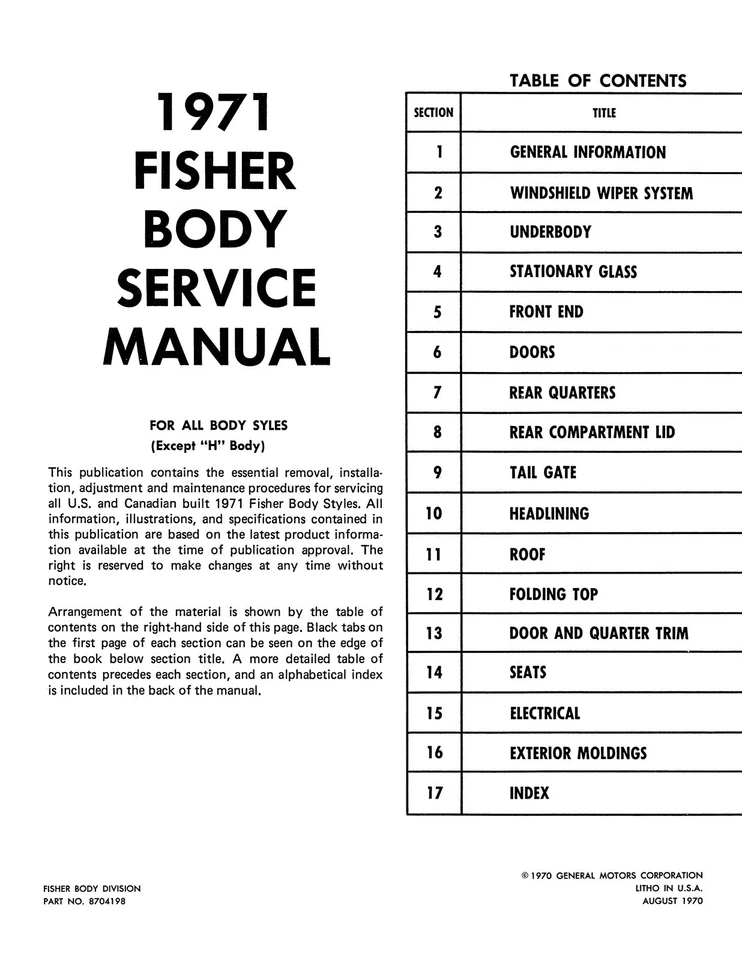 1971 Fisher Body Service Manual - Image 2 of 3