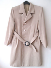 Ladies Beige Cotton Blend Long Jacket Trench Coat With Belt Size 12