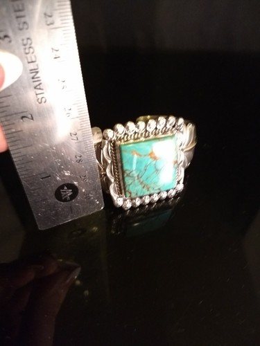 Navajo Signed Kingman Turquoise Sterling Silver Cuff Bracelet By Cecil Atencio - Picture 10 of 12