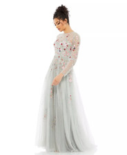 Mac Duggal 11241 Floral Embroidered Long Sleeve A-Line Gown Sz 6 $798 Platinum