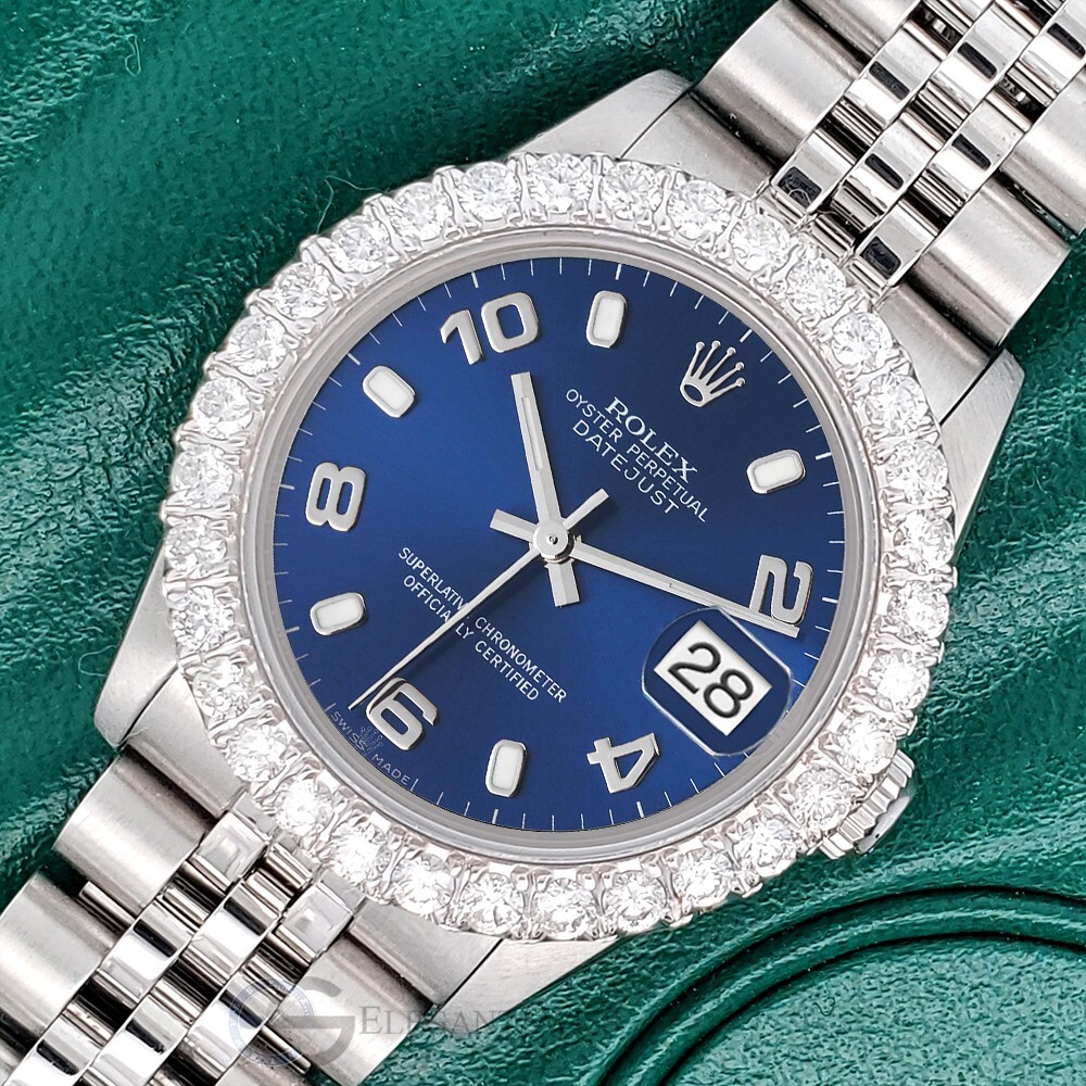 Rolex Datejust Midsize 31mm Blue Arabic Dial Diamond Bezel