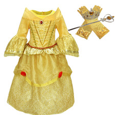Princess Belle Yellow Deluxe Girls Costume Dress with Cosplay Accessories 3-10