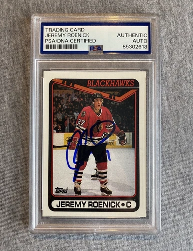 CHICAGO BLACKHAWKS- JEREMY ROENICK AUTOGRAPH 1990-91 TOPPS RC #7 PSA/DNA SLAB 18