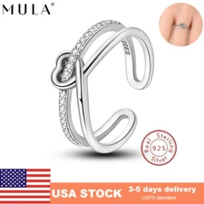 MULA Fine 925 Sterling Silver Open Size Ring AAA CZ Love Lines For Women Jewelry
