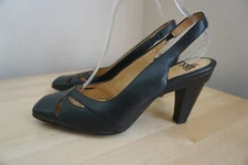 Sofft Sascha Black Leather Slingback Square Toe Heel Shoe Size 9M