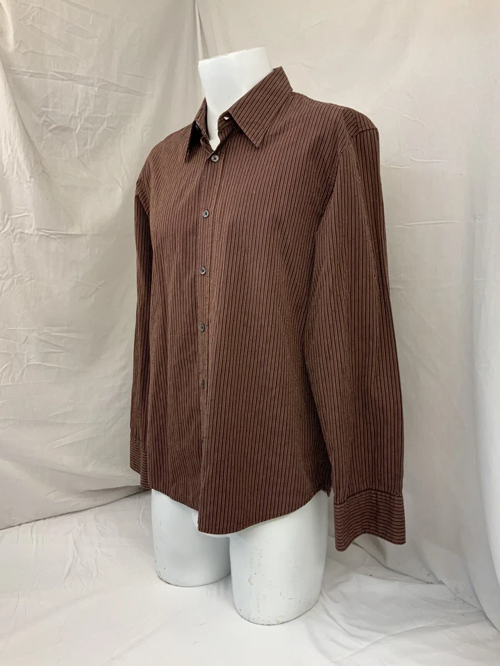 Camisa Hugo Boss Calce Ajustado XL Hombres Marrón Rayas Algodón Hecha en Pavo Como Nueva YGI P1-840 Foto 4 de 4