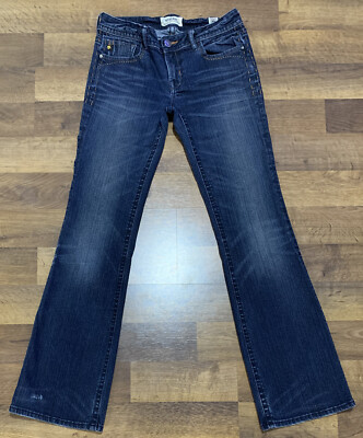 MEK DENIM USA SAMARA Easy Bootcut Low Dark Blue Jeans w/Bling Women s 28x32 EUC!