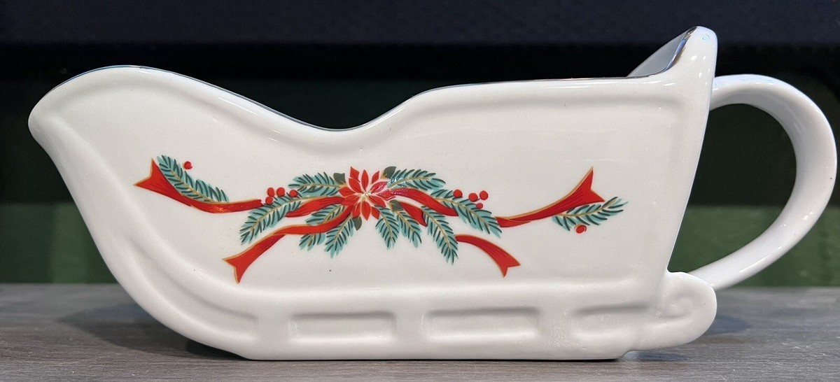 Saucière En Porcelaine Poinsettia & Ribbons - Décor De Noël - Occasion Excellent