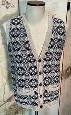 Fair Isle Glencroft Shetland Knit Button Down Vest with Pockets M