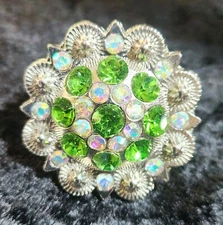 SLIDE CONCHO Lime GREEN & AB Stones in SILVERTONE Scarf Wild Rag Western Casual