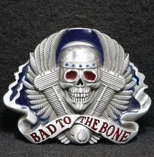 WG01156 NOS VINTAGE 2000s  BAD TO THE BONE  SKULL MOTORCYCLES BELT BUCKLE