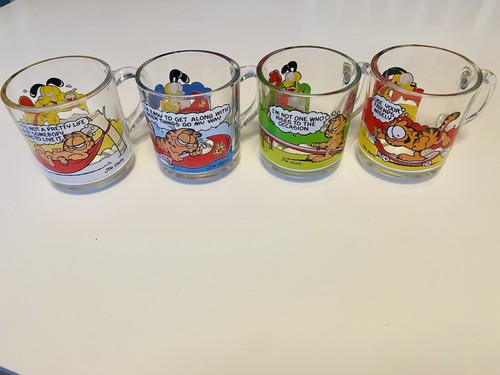 Vintage 1978-1980 McDonald's Garfield Clear Glass Coffee Cups Mugs Set of 4