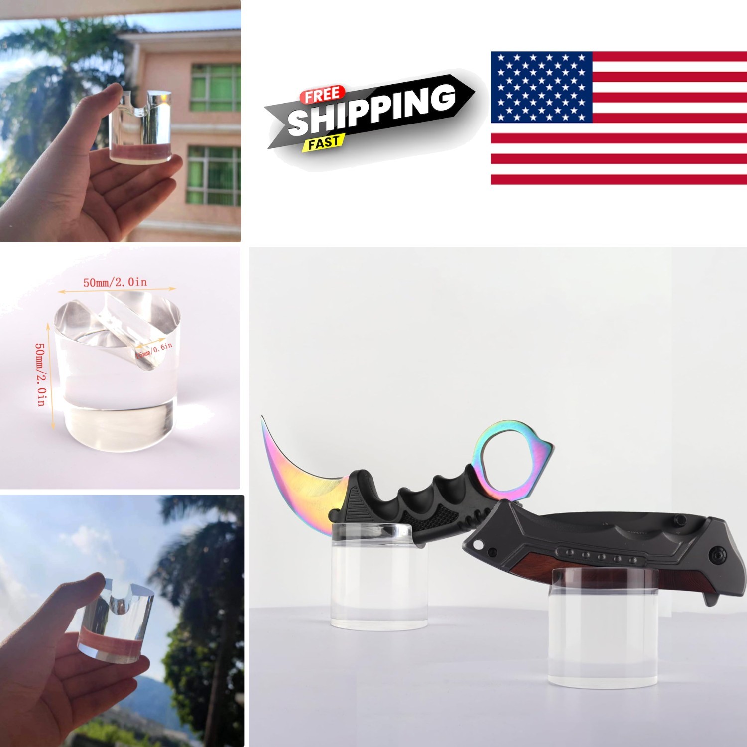 Knife Display Stand Single Acrylic Rack for Fixed Folding Knives Transparent