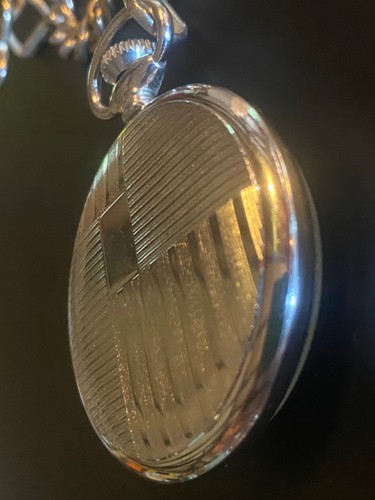 Reloj Bolsillo Mecánico Vintage Early Kronotron Tono Plata con Cadena Larga Sin Probar - Imagen 16 de 18