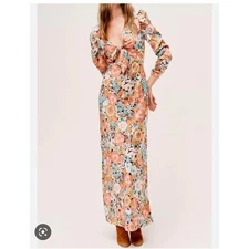 NWT For Love & Lemons Polly Floral Tie Front Maxi Dress. Size S.