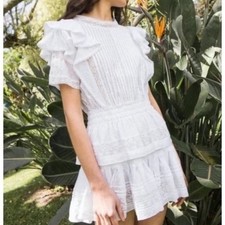 MAIA BERGMAN Mery Mini Dress White Cotton Eyelet Flutter Sleeve