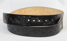 Vtg Leather Belt Embossed Sunflower Floral Black Western Rockabilly 37" Long