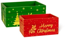 Red Co. Set of 2 Red and Green Decorative Nesting Wooden Merry Christmas Stor...